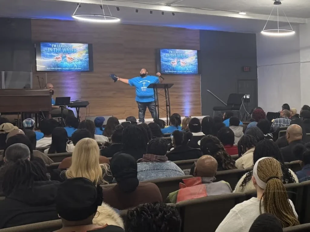 Sermon in progress at Greater Harvest Fellowship of Philadelphia
